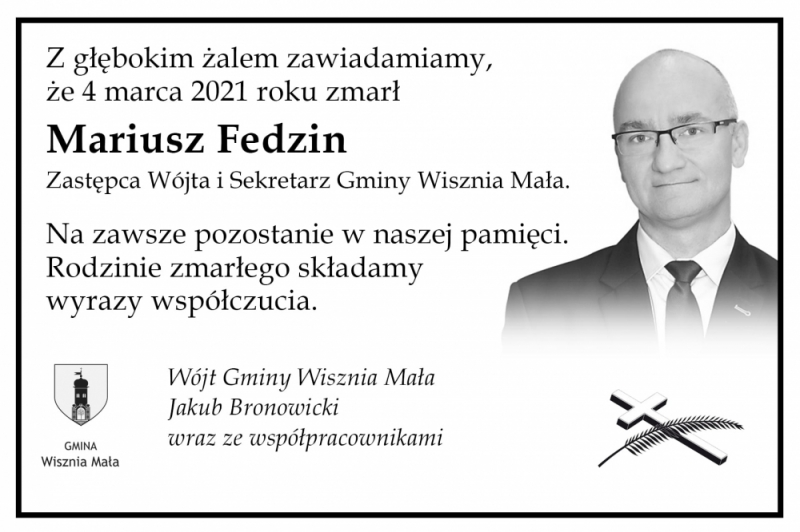 Zmarł Mariusz Fedzin, zastępca wójta gminy Wiszni Małej - fot. Wisznia Mała