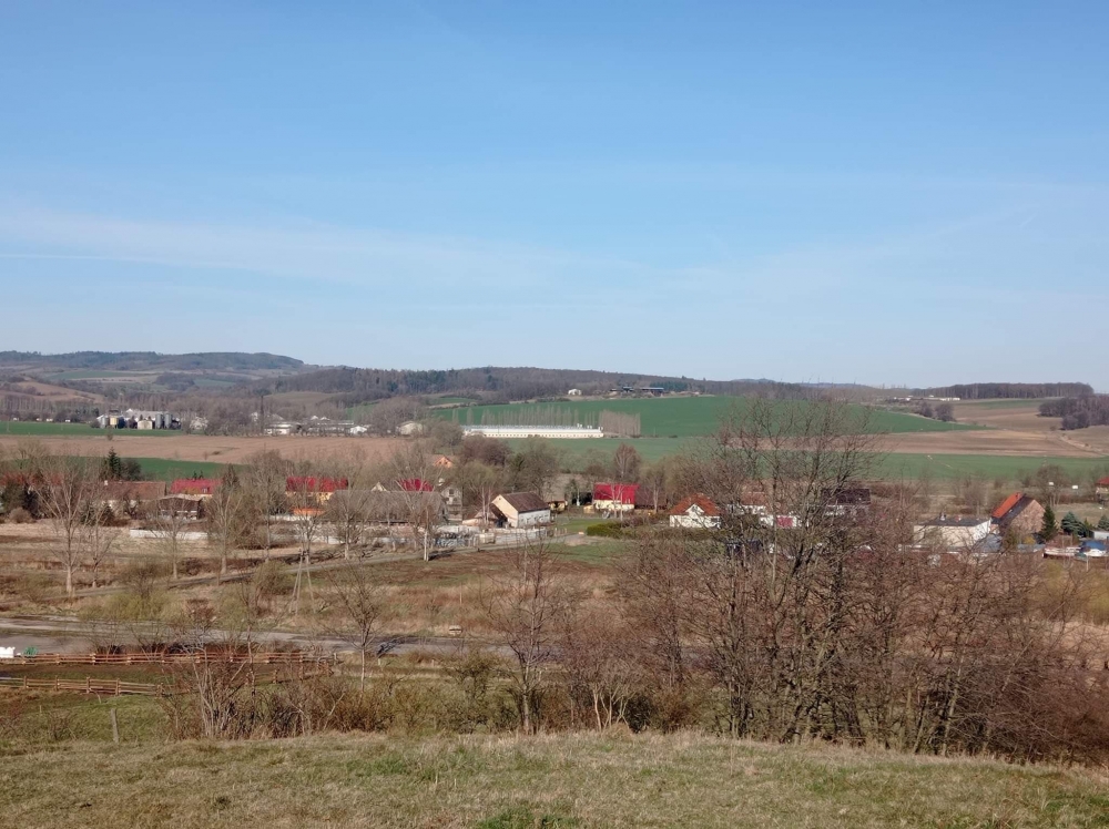 Mieszkańcy Chwaliszowa protestują. Nie chcą krematorium w sąsiedztwie - fot. widok z górki na której mogłoby być krematorium. W miejscu widocznych krzaków na wprost, wydzielono działki na domki jednorodzinne