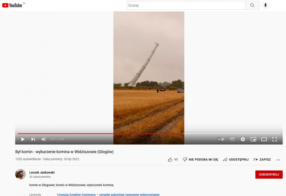 Wielki komin zniknął, ale jeszcze większe gruzowisko po nim... nie -  (Leszek Jankowski / youtube / Licencja Creative Commons)