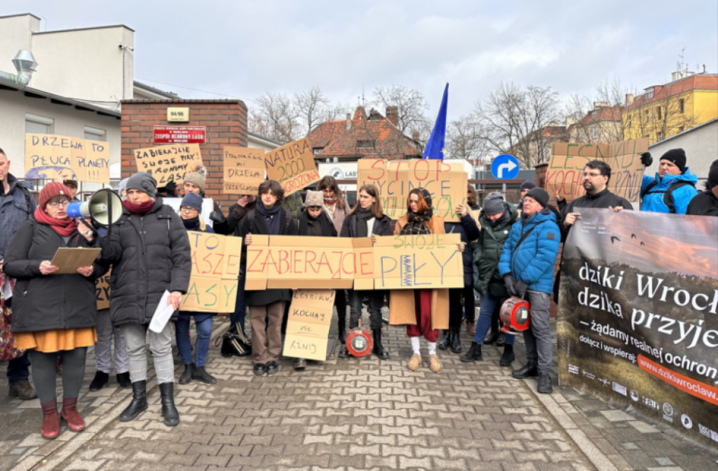 Protest mieszkańców Praczy Odrzańskich. Nie zgadzają się na wycinkę lasu - fot. Jakub Dworzecki