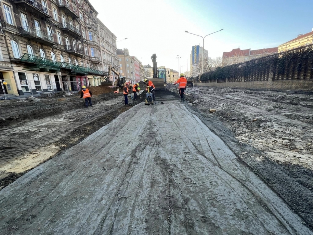 Duże postępy przy remoncie ulicy Pomorskiej we Wrocławiu - fot. Wrocławskie Inwestycje