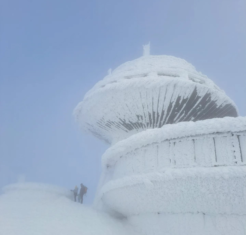 Za nic mają własne bezpieczeństwo, turyści weszli na dach obserwatorium na Śnieżce - fot. Karkonoski Park Narodowy