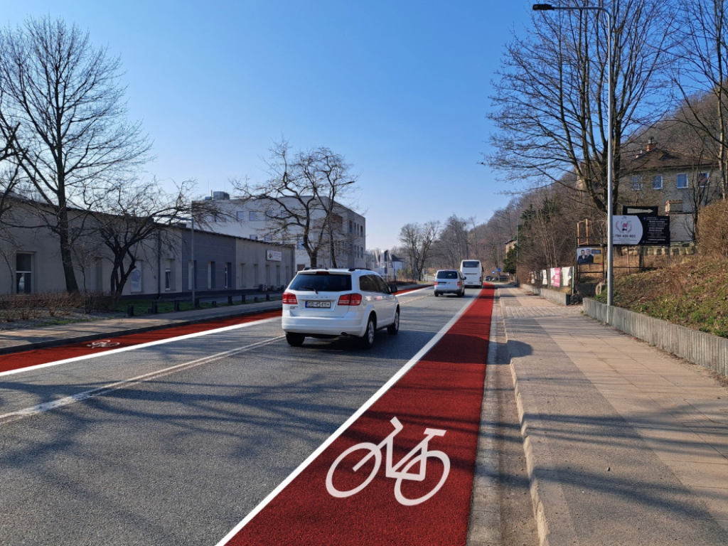 Nowe trasy dla rowerzystów z Wałbrzycha. Powstaną na Wrocławskiej i nie tylko - Tak ma wyglądać nowa droga dla rowerów w Wałbrzychu. Wizualizacja: oficer rowerowy Wałbrzycha