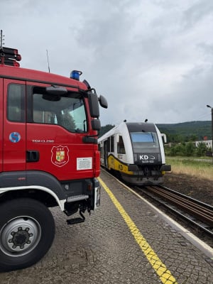 Pożar w pociągu Kolei Dolnośląskich na stacji w Szczytnej. Pięć zastępów straży pożarnej w akcji [ZDJĘCIA] - 0