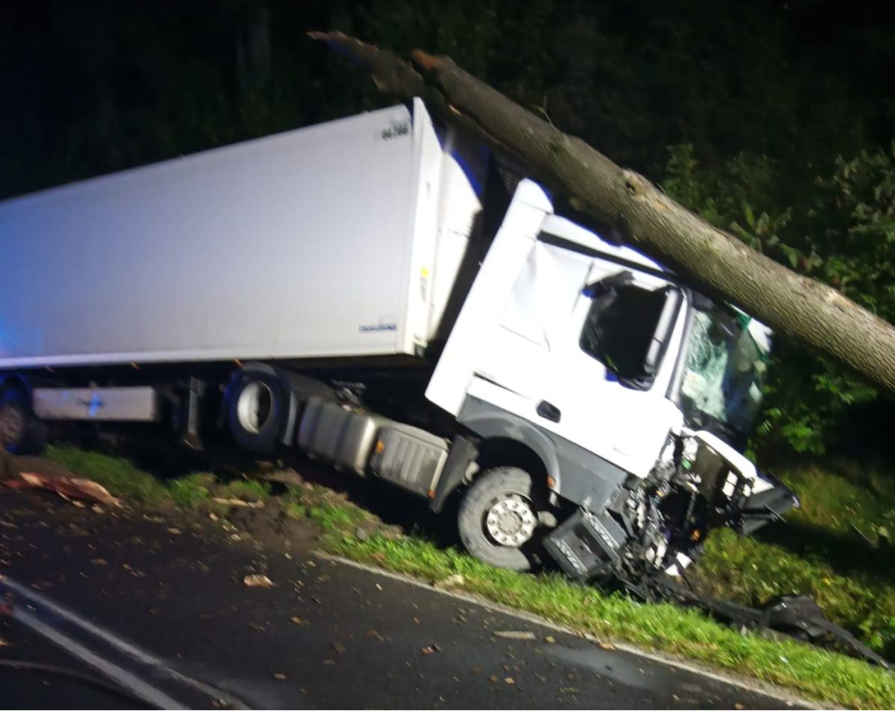 Groźne zdarzenie na DK 5 w powiecie kamiennogórskim. Ciężarówka z impetem wpadła do rowu - Powazny wypadek na drodze krajowej numer 5.
