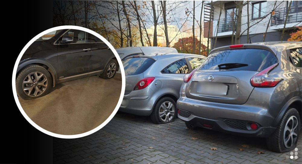 Przebite opony w dziewięćdziesięciu samochodach we Wrocławiu. Mieszkańcy są zszokowani - Samochody z przebitymi oponami na ul. Przyjaźni we Wrocławiu.