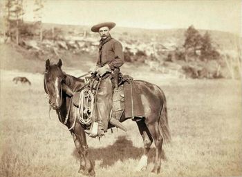 Kowboje z całej Europy w Karpaczu - Kowboj na koniu, zdjęcie z 1887, fot. Wikipedia