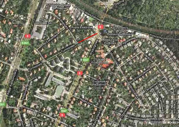 Wrocław: ul. Turniejowa zamknięta - Fot. Google Maps