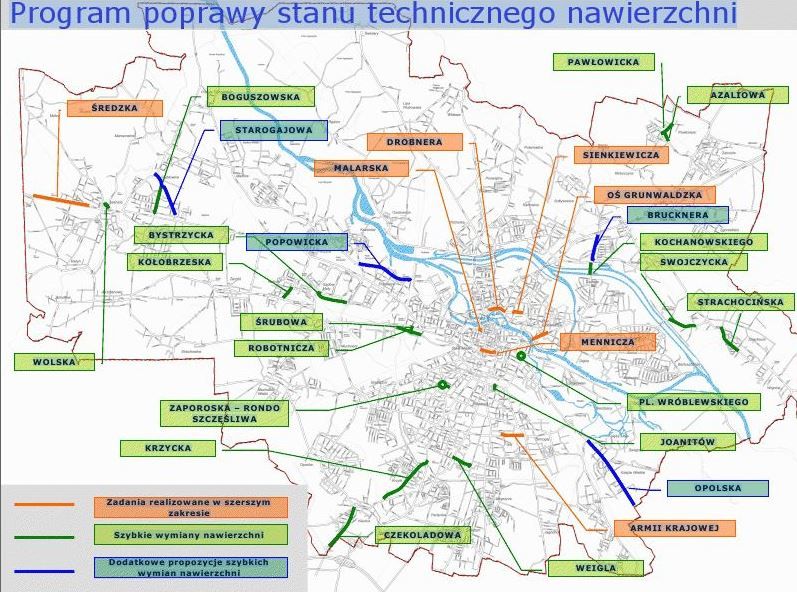 Poważny zastrzyk finansowy na remonty wrocławskich dróg - Plany remontów wrocławskich ulic (Zobacz mapę pod tekstem)