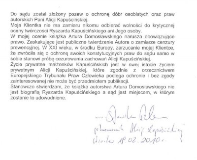 "Kapuściński non - fiction" - szczegóły pozwu (Posłuchaj) - 0