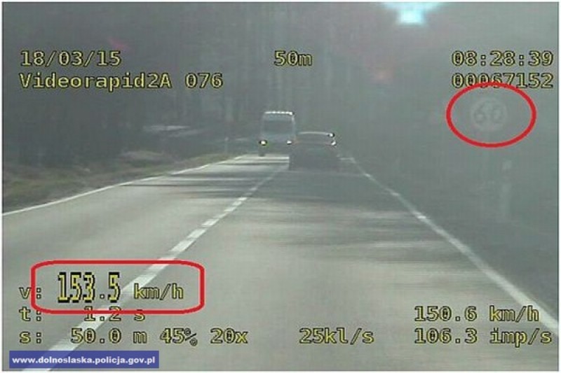 Gnał z prędkością 153 km/h. Dostał mandat i punkty (WIDEO) - fot. www.dolnoslaska.policja.gov.pl