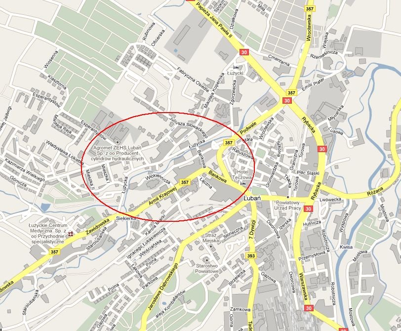 Ulica Łużycka w Lubaniu nieprzejezdna - Ulica Łużycka w Lubaniu, fot. Mapy Google