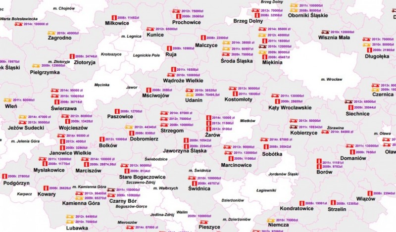 Więcej faktów, mniej statystyki - nowa mapa bezpieczeństwa Dolnego Śląska - Dofinansowanie do programu poprawy bezpieczeństwa w latach 2008-2014. Fragment mapy: UMWD