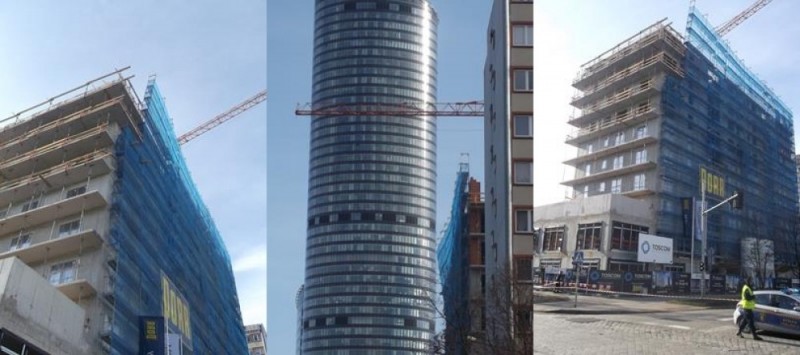 Oderwane rusztowanie na budynku przy ulicy Kruczej (FOTO) - strazmiejska.wroclaw.pl