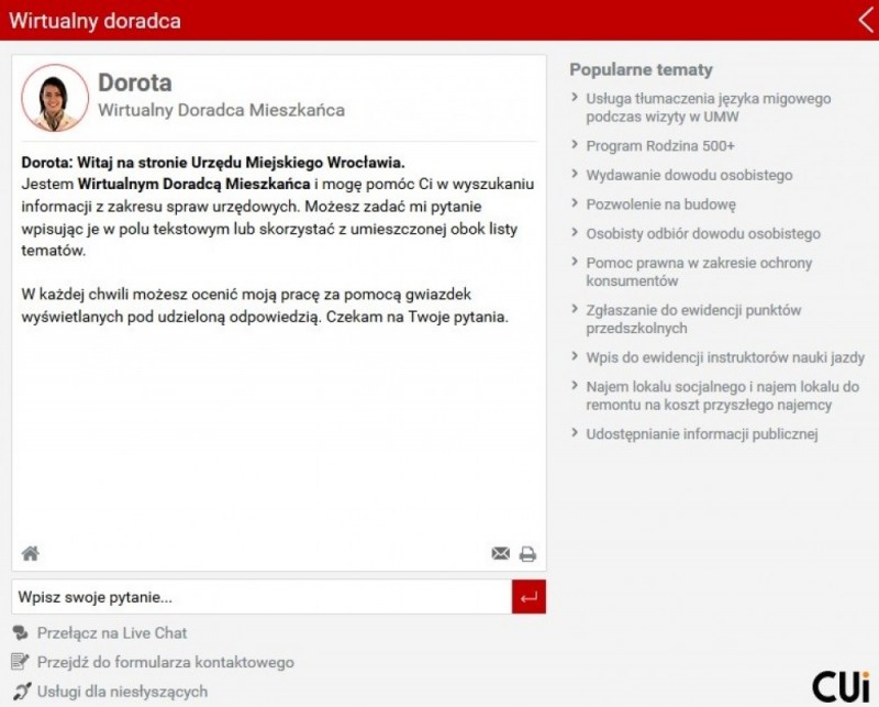 Wrocław: Wirtualny doradca mieszkańca w Urzędzie Miejskim - 