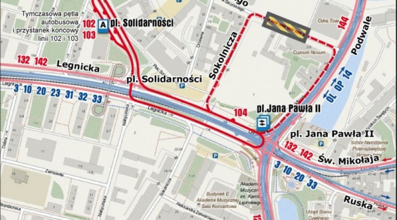 W weekend zmiana lokalizacji przystanku dla linii 102 i 103 - fot. wroclaw.pl