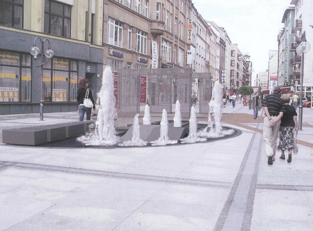 Miejskie inwestycje. Fontanny - Projekt fontanny na Oławskiej / ESA Pracownia Architektoniczna mgr inż. Elżbiety Sałaban