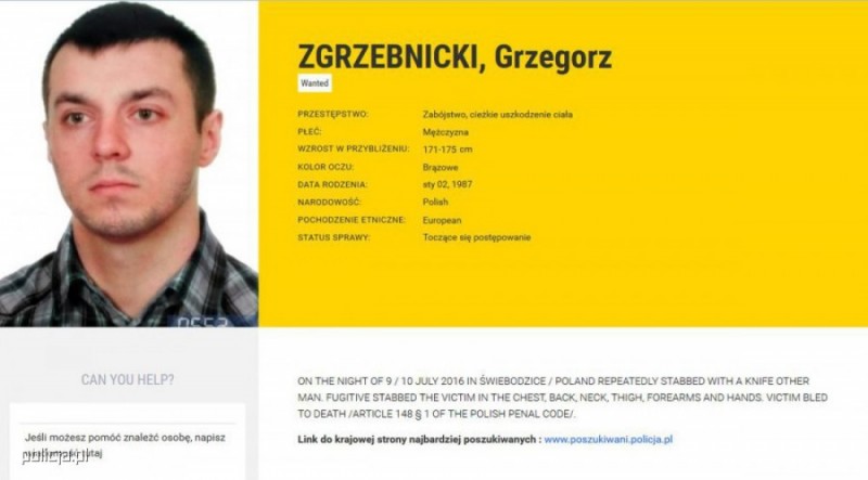 Grzegorz Zgrzebnicki wśród Najbardziej Poszukiwanych Przestępców Europy - 