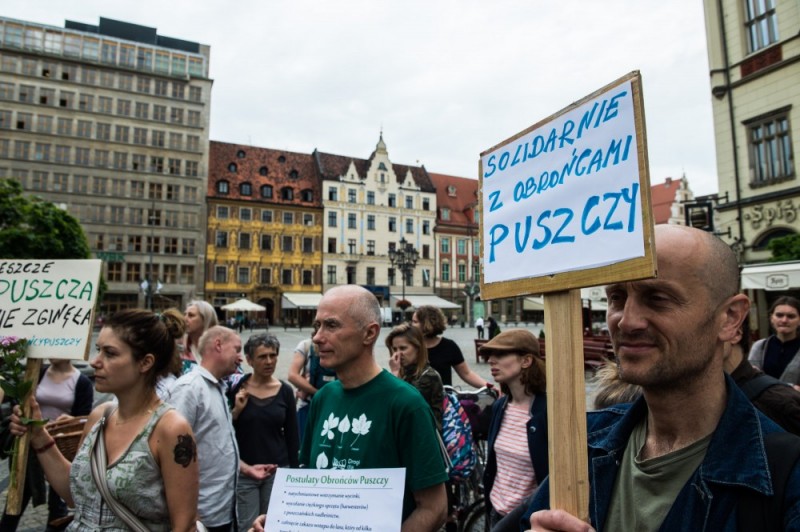 Nie dla wycinki drzew w Puszczy Białowieskiej. Happening na wrocławskim rynku - Fot. A.Owczarek