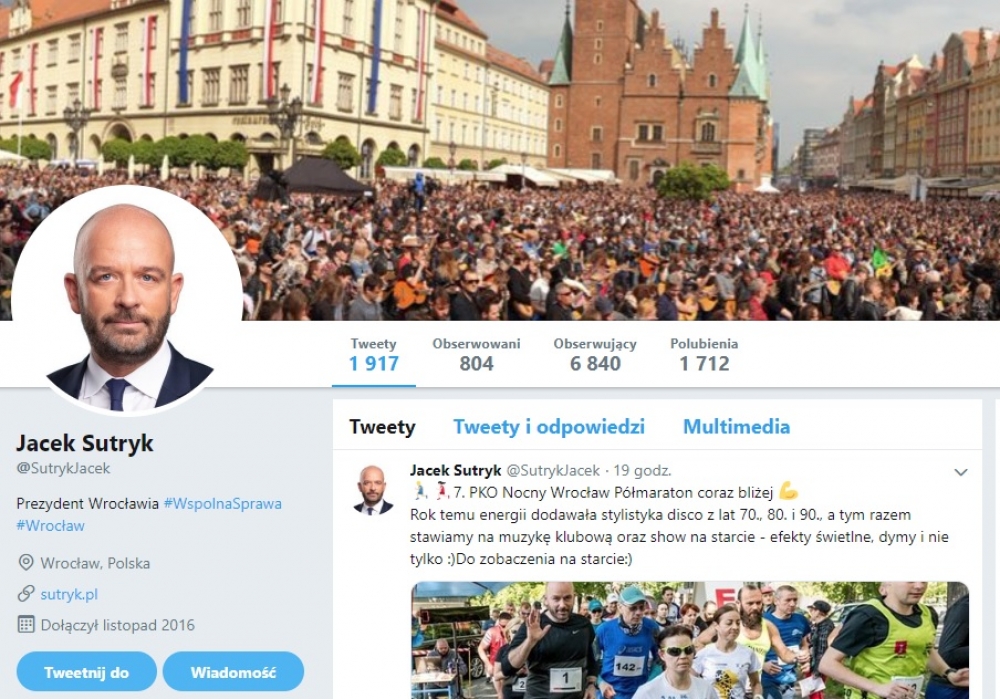 Wrocław: Nietypowa skarga na prezydenta. Jacek Sutryk "zablokował" mieszkańca - fot. Twitter @SutrykJacek