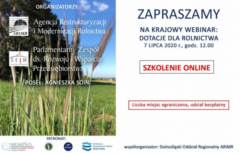 Krajowy webinar "Dotacje dla rolnictwa" - fot. mat. prasowe