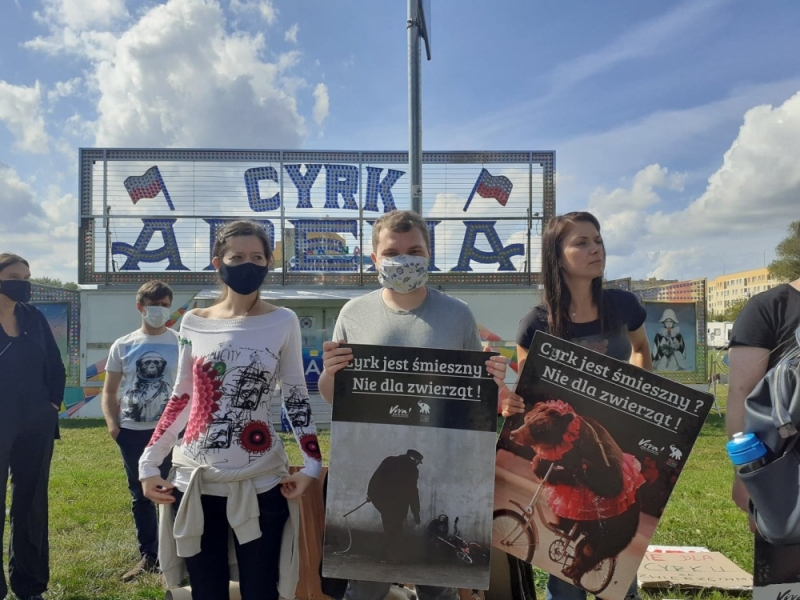 Aktywiści protestowali przed cyrkiem na wrocławskim Psim Polu - fot. Elżbieta Osowicz