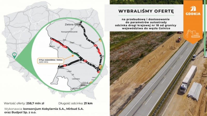 Poznaliśmy wykonawcę przebudowy ostatniego odcinka A18 - fot. gddkia.gov.pl
