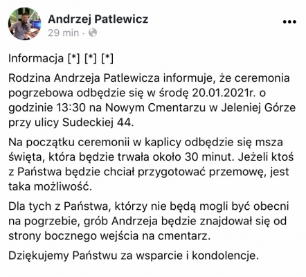W środę pogrzeb Andrzeja Patlewicza - 0