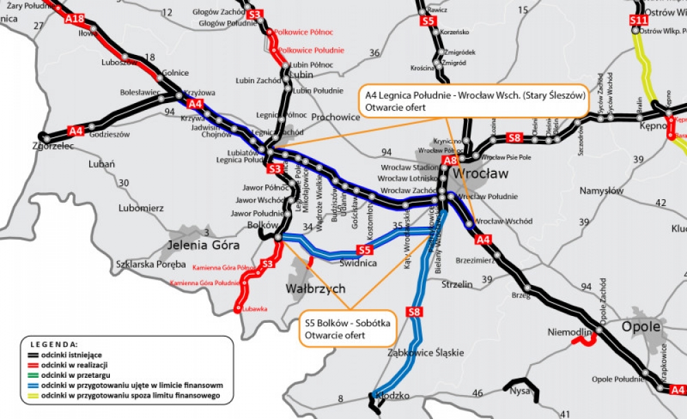 Poznaliśmy oferty na prace projektowe dla A4 od Legnicy do Wrocławia oraz S5 od Sobótki do Bolkowa - fot. GDDKiA