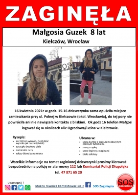 Szczęśliwy finał poszukiwań 8-letniej Małgosi z Kiełczowa. Dziewczynka jest cała i zdrowa - 0