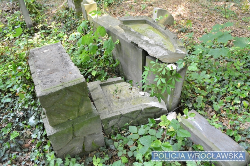 Ktoś zdewastował nagrobki na cmentarzu żydowskim. Policja zatrzymała grupę dzieci - fot. Wrocławska Policja