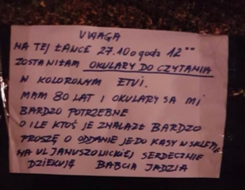 Babcia Jadzia zgubiła okulary. Internauci przyszli z pomocą - fot. FB/Make Life Harder