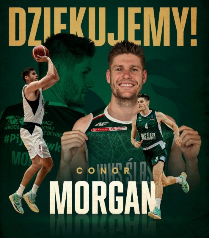 Conor Morgan odchodzi z koszykarskiego Śląska Wrocław - fot. WKS Śląsk Wrocław Koszykówka Twitter