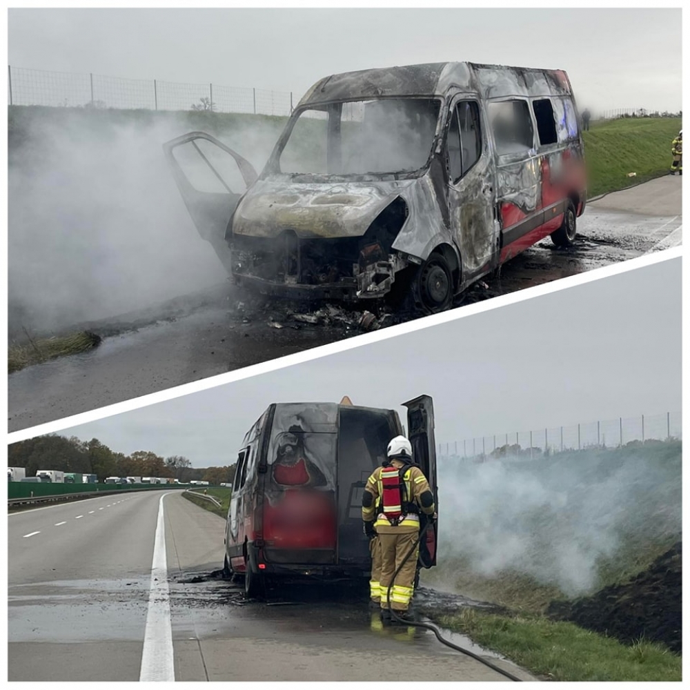 Zablokowana autostrada A4, w Kątach Wrocławskich płonął bus - fot. OSP Smolec