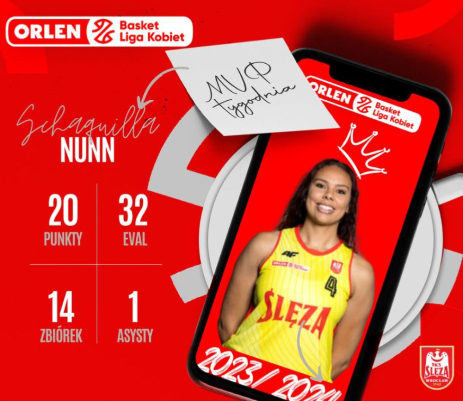 Koszykarka Ślęzy została wybrana na MVP tygodnia - fot. mat. prasowe basketligakobiet.pl