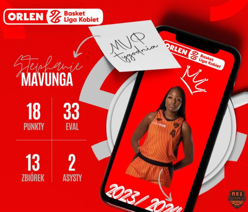 Stephanie Mavunga została MVP tygodnia - fot. basketligakobiet.pl