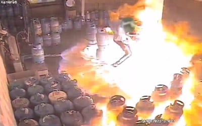 Szokujące nagranie z Legnicy: włączył opalarkę w pomieszczeniu wypełnionym gazem