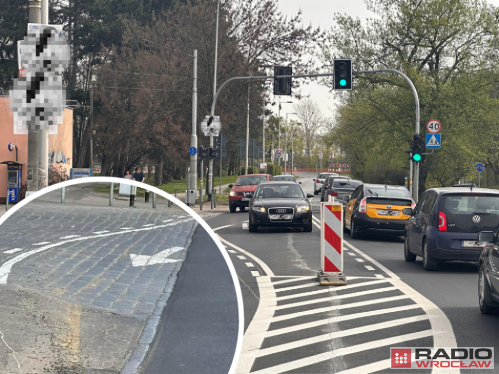 Zniknie absurdalne rozwiązanie przy Mostach Chrobrego. Przynajmniej na razie - fot. Radio Wrocław (tak obecnie wygląda miejsce do nawracania)