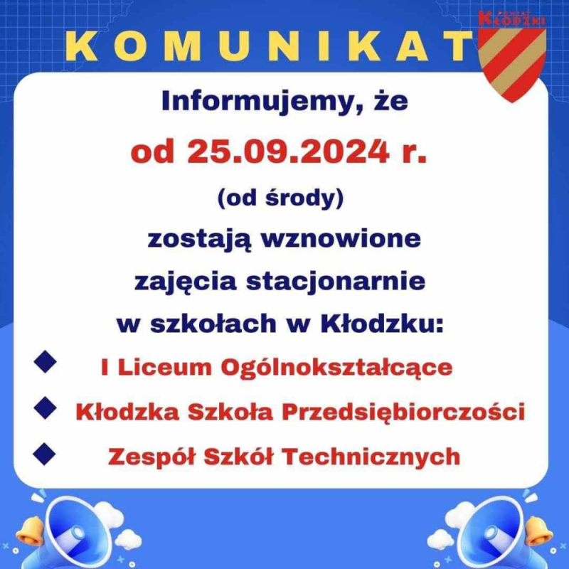 Zajęcia w szkołach prowadzonych przez powiat kłodzki zostają wznowione w trybie stacjonarnym - fot. Starostwo Powiatowe Kłodzko