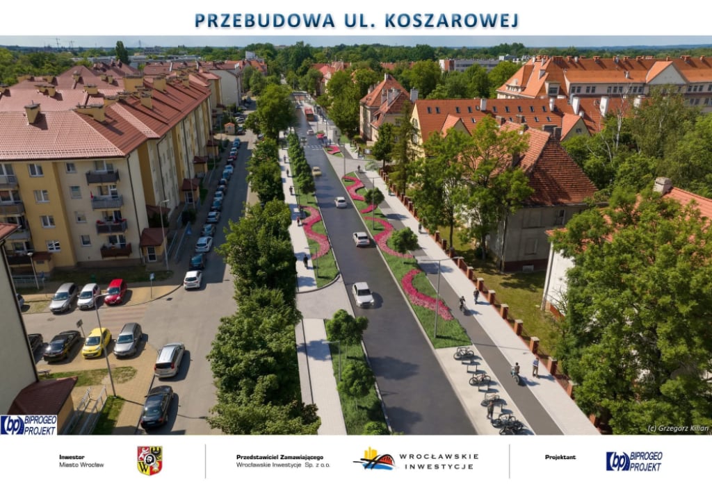 Ulica Koszarowa przejdzie metamorfozę. Zobacz, jak będzie wyglądała [WIZUALIZACJE] - Wizualizacja przebudowy ulicy Koszarowej. Fot. Wrocławskie Inwestycje