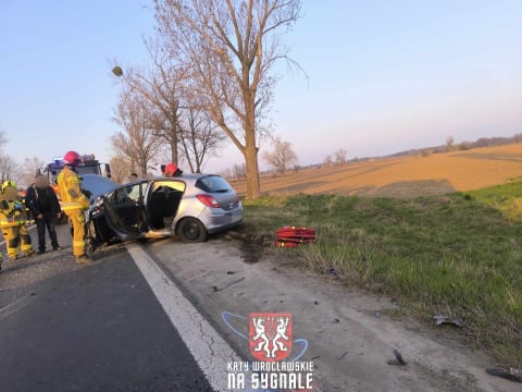 Zderzenie czterech samochodów na DK 8 w Kobierzycach! Trzy osoby ranne, lądował śmigłowiec LPR [ZDJĘCIA] - 2
