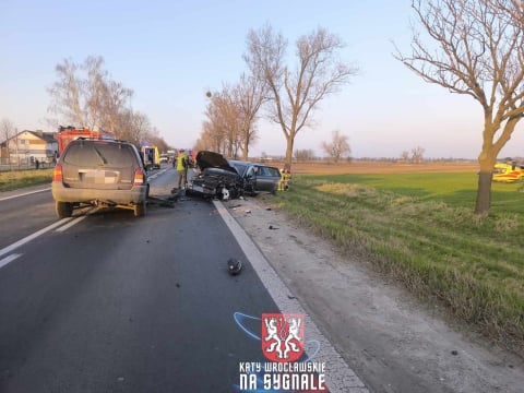 Zderzenie czterech samochodów na DK 8 w Kobierzycach! Trzy osoby ranne, lądował śmigłowiec LPR [ZDJĘCIA] - 7