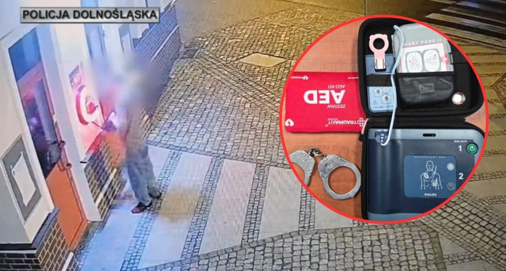 Defibrylator w Żarowie działał przez tydzień. Ukradł go pijany, 21-letni mieszkaniec powiatu świdnickiego - Do zdarzenia doszło w nocy z 18 na 19 kwietnia 2025 roku. Fot: Policja Dolnośląska