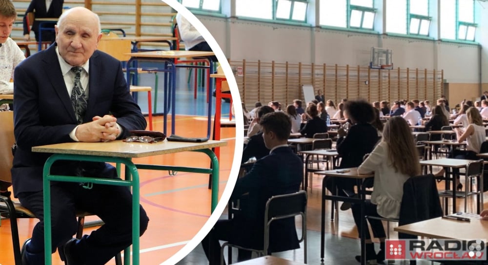 85-letni pan Józef przystąpi do matury. Razem z nim egzamin dojrzałości napisze jego wnuk z Jeleniej Góry - Pan Józef Peruga podczas egzaminów maturalnych. Fot: Urząd Miasta w Kaliszu / Radio Wrocław