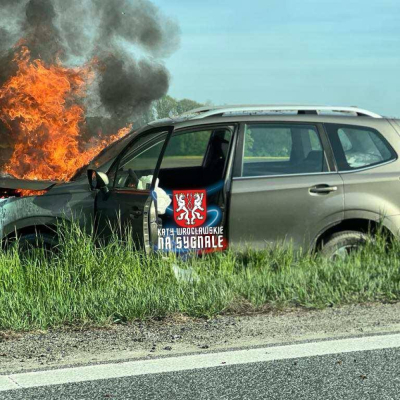 Samoch&oacute;d stanął w płomieniach po uderzeniu w drzewo. Bardzo groźny wypadek na krajowej &oacute;semce