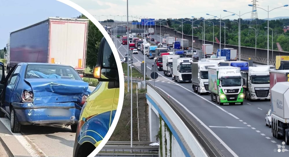 Wypadek na A4, zatory na AOW, paraliż autostrady przed granicą. Kolejny dzień ogromnych utrudnień dla kierowców - Korek na Autostradowej Obwodnicy Wrocławia. Fot: Krzysztof Milewski/ Radio Wrocław oraz Kąty Wrocławskie na sygnale