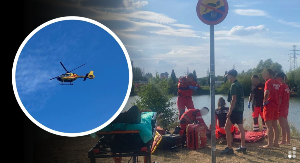 Dramatyczne sceny na kąpielisku pod Wrocławiem. 17-latek skakał do wody mimo zakazu, interweniował helikopter LPR – 17-latek skakał do wody mimo zakazu. Fot. Błękitna Laguna Siechnice
