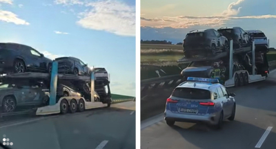 Ciężar&oacute;wka przewożąca samochody wypadła z trasy. Groźne zdarzenie na autostradzie A4