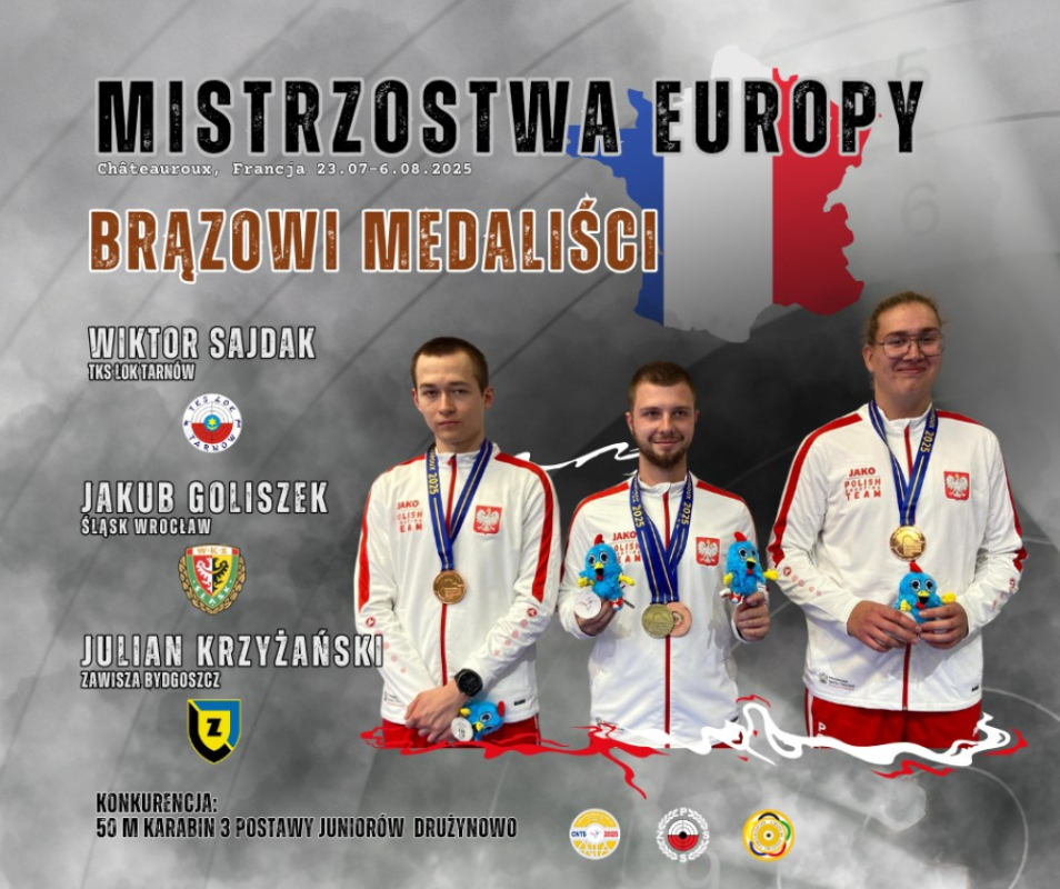 Zawodnik Śląska Wrocław z medalem strzeleckich mistrzostw Europy - Polscy juniorzy zdobyli kolejne medale mistrzostw Europy w strzelectwie