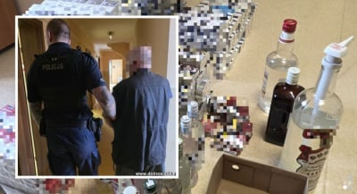 "Skarbiec" w mieszkaniu 49-latka. Nielegalne papierosy i alkohol, a do tego arsenał